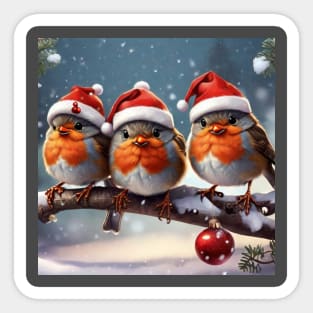 Christmas Robins in Santa Hats Sticker